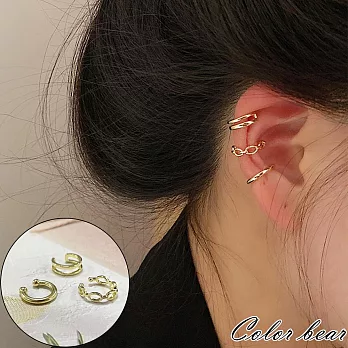【卡樂熊】韓系簡約百搭三件套造型耳環/耳骨夾飾品(兩色)- 金色
