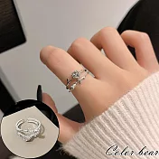 【卡樂熊】韓系玫瑰枝葉可調節造型戒指飾品- 銀色