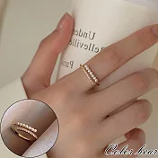 【卡樂熊】韓系水鑽雙拼珍珠可調節造型戒指飾品- 金色