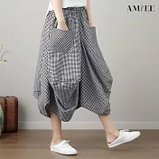 【AMIEE】設計感拼接格紋雙口戴飛鼠裙(4色/F碼/KDSY-C052) FREE 小黑格