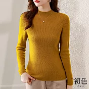 【初色】半高領素色針織修身保暖毛衣上衣-共6色-66178(F可選) F 姜黃色