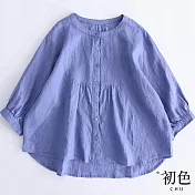 【初色】寬鬆棉麻風七分袖襯衫上衣-共4色-66489(M-2XL可選) L 淺紫色