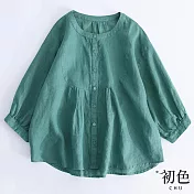 【初色】寬鬆棉麻風七分袖襯衫上衣-共4色-66489(M-2XL可選) L 綠色