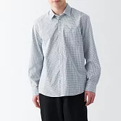 【MUJI 無印良品】男棉水洗平織布長袖襯衫 XL 深藍格紋