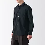 【MUJI 無印良品】男棉水洗平織布長袖襯衫 M 黑色