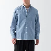 【MUJI 無印良品】男棉水洗平織布長袖襯衫 M 煙燻藍