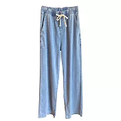 【MsMore】 純棉牛仔褲高腰直筒闊腿褲大碼厚款長褲# 118739 2XL 藍色