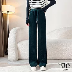 【初色】雪尼爾筷子條紋闊腿直筒寬長褲─共4色─65703(M─2XL可選) L 綠色