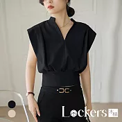 【Lockers 木櫃】夏季V領收腰設計感無袖上衣 L112080701 M 黑色M
