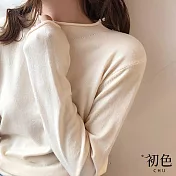 【初色】簡約純色半高領針織毛衣上衣-共4色-65798(F可選) F 米白色
