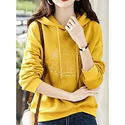【初色】韓版素色刺繡休閒寬鬆抽繩連帽T恤上衣-黃色-65900(M-2XL可選) M 黃色