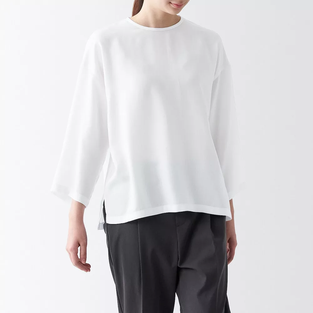 【MUJI 無印良品】女萊賽爾混七分袖套衫 XL 白色