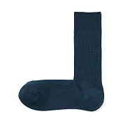 【MUJI 無印良品】男棉混不易鬆脫螺紋直角襪25-27cm 藍色