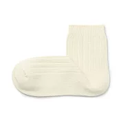 【MUJI 無印良品】女棉混足口柔軟舒適寬螺紋直角短襪23-25cm 象牙白