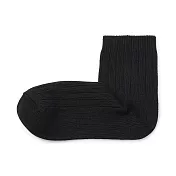 【MUJI 無印良品】女棉混足口柔軟舒適寬螺紋直角短襪23-25cm 黑色