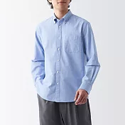 【MUJI 無印良品】男有機棉水洗牛津布扣領長袖襯衫 XL 淡藍