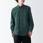 【MUJI 無印良品】男有機棉水洗牛津布扣領長袖襯衫 XL 深綠