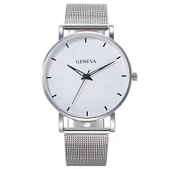 Geneva 日內瓦─拉裴爾經典計時炫彩刻度米蘭帶手錶 _白盤銀帶