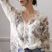 【MsMore】 JI簡主義美學雙喬絲質印花七分袖寬鬆短版+小可愛上衣# 118761 M 花紋色