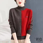 【初色】撞色半高領針織毛衣衫上衣-共3色-66067(F可選) F 紅色