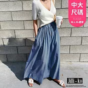 【Jilli~ko】韓版棉麻感純色大擺闊腿褲 6696  FREE 藍色