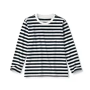 【MUJI 無印良品】兒童棉混聚酯纖維圓領長袖T恤 120 黑橫紋