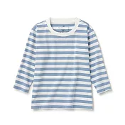 【MUJI 無印良品】幼兒棉混聚酯纖維圓領長袖T恤 90 淺藍橫紋