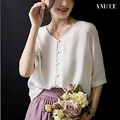 【AMIEE】輕奢雅致純白排扣襯衫(白色/S-2XL/KDT-3210) XL 白色