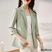 【MsMore】 小西裝長袖外套時尚休閒七分袖薄款百搭俐落西裝短版外套# 118922 M 綠色