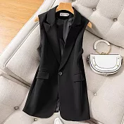 【MsMore】 韓版時尚小個子中長款無袖西裝馬夾背心外套# 118929 M 黑色