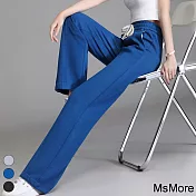 【MsMore】 運動褲鬆緊高腰系帶寬鬆直筒垂感百搭顯瘦長褲# 118994 M 藍色