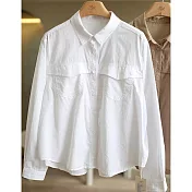 【ACheter】 文藝休閒棉純色長袖襯衫寬鬆短版上衣# 119027 2XL 白色