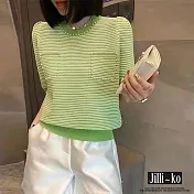 【Jilli~ko】輕奢風釘珠糖果色細條紋針織衫 J10623  FREE 綠色