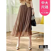 【Jilli~ko】薄款高腰顯瘦大襬流光紗雪紡裙 J10958  FREE 咖啡色