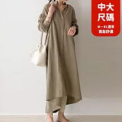 【慢。生活】韓版簡約寬鬆舒適長款排扣襯衫裙 25761  FREE 卡其色
