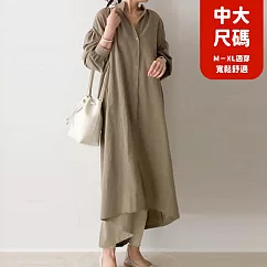 【慢。生活】韓版簡約寬鬆舒適長款排扣襯衫裙 25761 FREE 卡其色