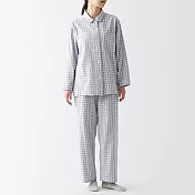 【MUJI 無印良品】女有機棉無側縫二重紗織家居睡衣 XL 薰衣草紫格紋