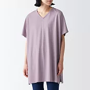 【MUJI 無印良品】女棉混涼感V領長版衫 L 粉紫