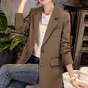 【MsMore】 短版西裝外套休閒氣質寬鬆設計高級感復古長袖西服# 118924 L 咖色