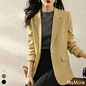 【MsMore】 西裝外套百搭休閒韓版氣質長袖寬鬆短版西服# 118927 XL 黃色