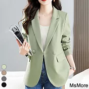 【MsMore】 西裝長袖外套英倫風雙排扣休閒小西服中長純色寬鬆外套# 118928 2XL 綠色