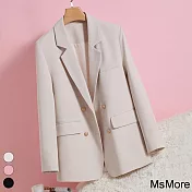【MsMore】 名模西裝長袖外套韓版休閒開叉造型中長寬鬆西服# 118932 M 米白色