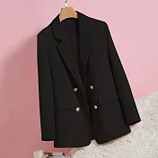 【MsMore】 名模西裝長袖外套韓版休閒開叉造型中長寬鬆西服# 118932 M 黑色
