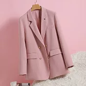【MsMore】 名模西裝長袖外套韓版休閒開叉造型中長寬鬆西服# 118932 XL 粉紅色