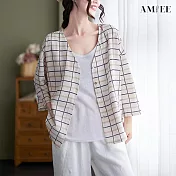 【AMIEE】輕薄格紋排扣V領西裝外套(格子/M-XL/KDCQ-8505) XL 格紋