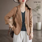 【AMIEE】輕盈棉麻七分袖西裝外套(5色/M-XL/KDCQ-1350) L 駝色