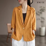 【AMIEE】輕盈棉麻七分袖西裝外套(5色/M-XL/KDCQ-1350) XL 黃色