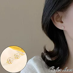 【卡樂熊】S925銀針森系五葉花瓣造型耳環飾品─ 金色