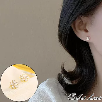 【卡樂熊】S925銀針森系五葉花瓣造型耳環飾品- 金色