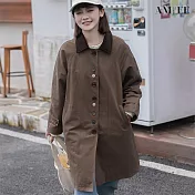 【AMIEE】PURE 不規則排扣長版大衣外套(咖啡色/S-M/KDCQ-B735) S 咖啡色